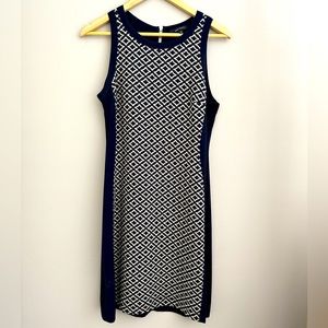 Karen Kane Navy Blue Patterned Midi Dress